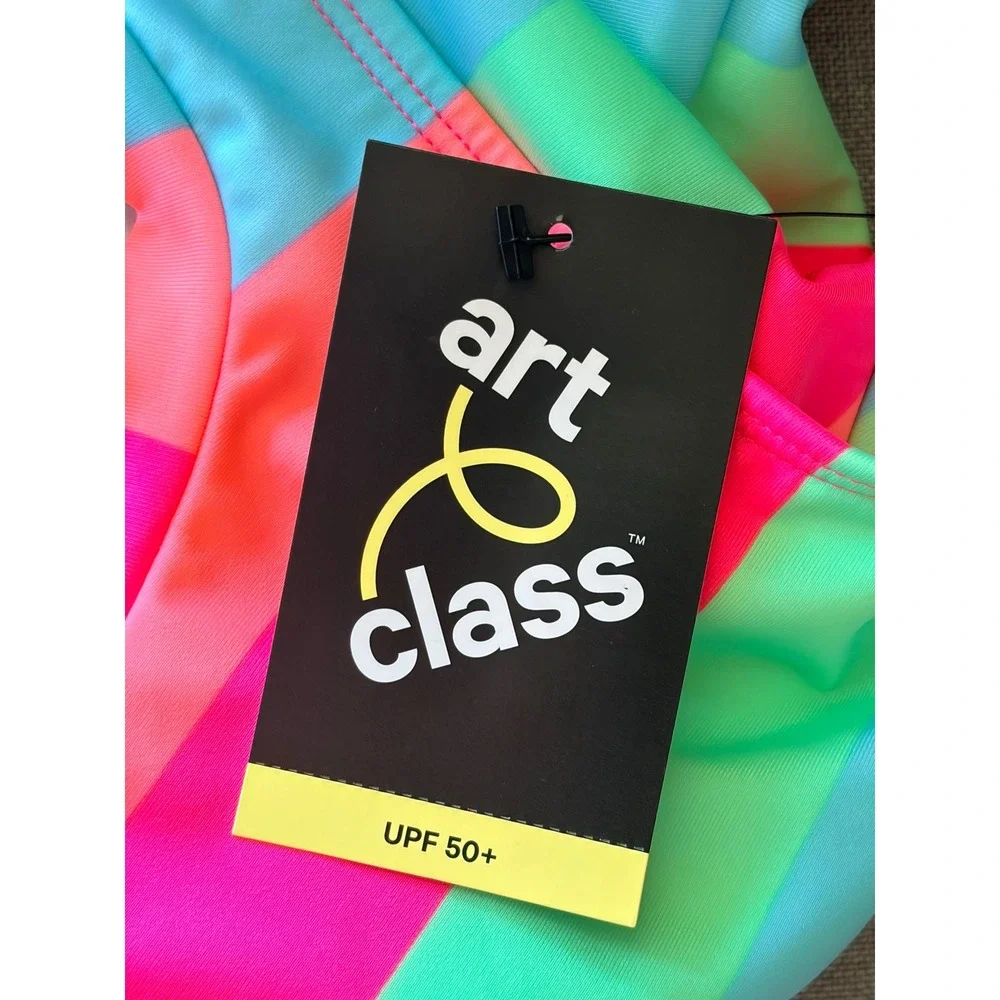 Art Class Multicolor Stripe Back Zip 1pc Swim Bathing Suit Small 6/7 NEW NWT